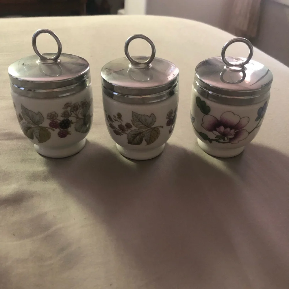 Vintage Royal Worcester Porcelain Egg Coddlers Set of 3 Lavinia Blackberry UK